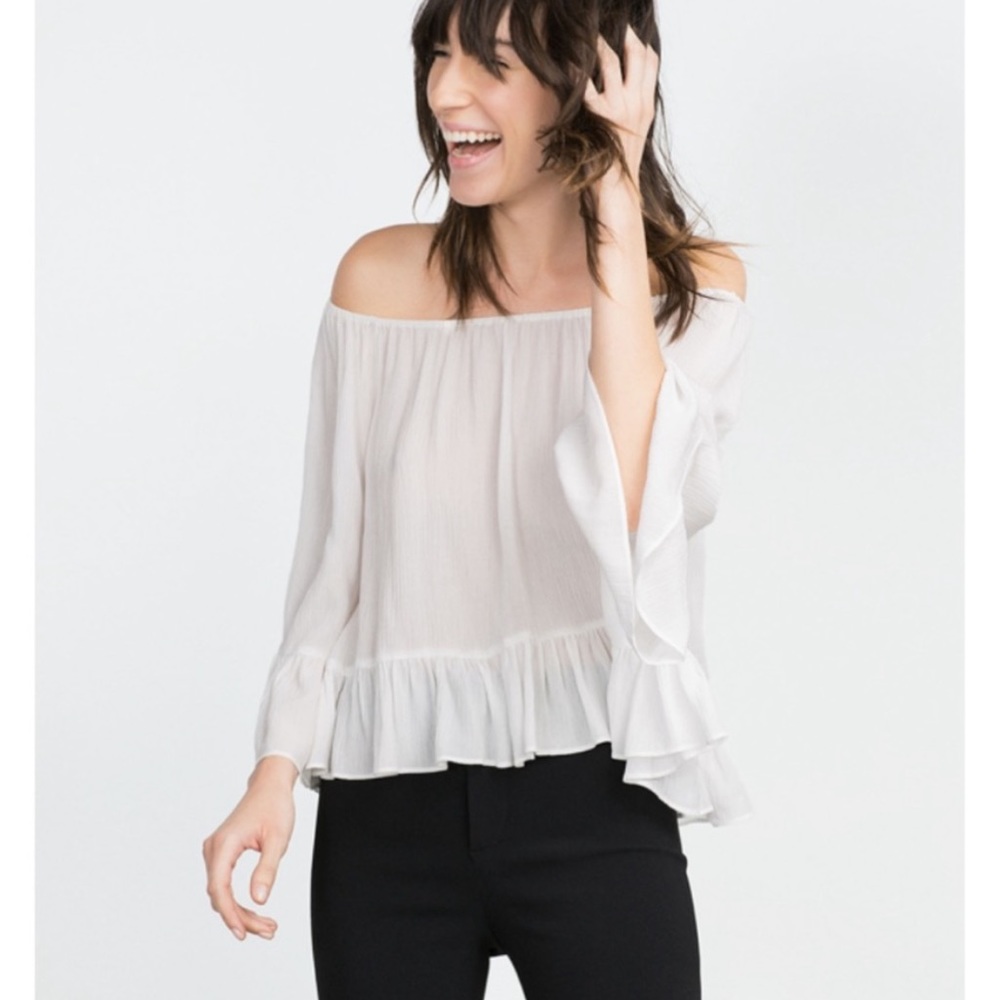 NWOT Zara Off Shoulder White Blouse, Size Medium